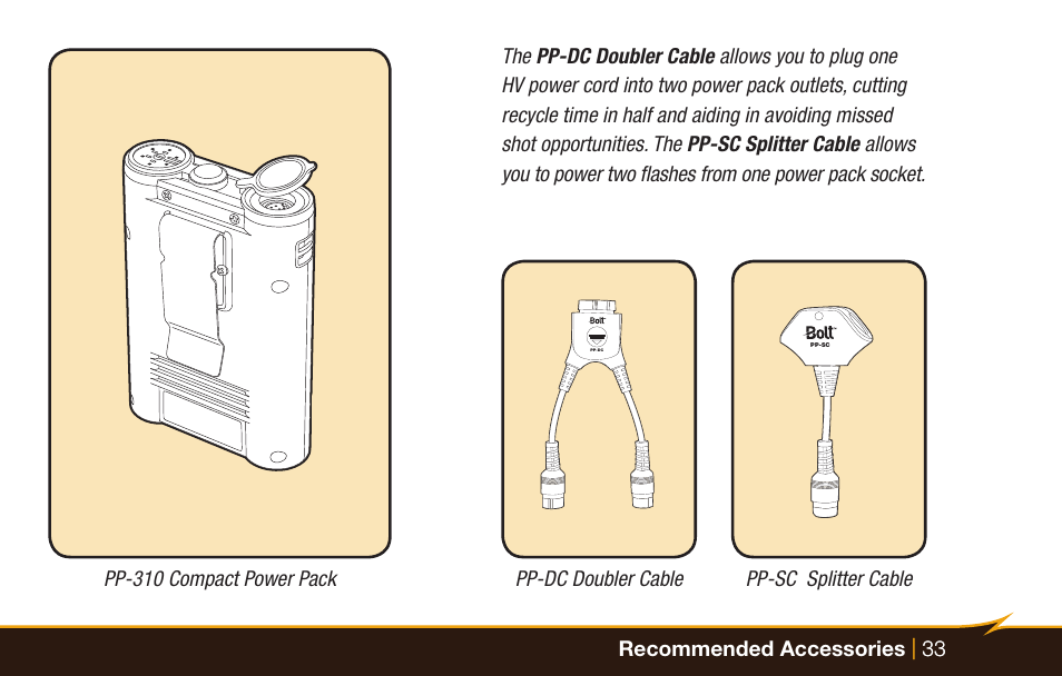 33 recommended accessories | 33 | Bolt VB-22 Bare-Bulb Flash User Manual | Page 33 / 36