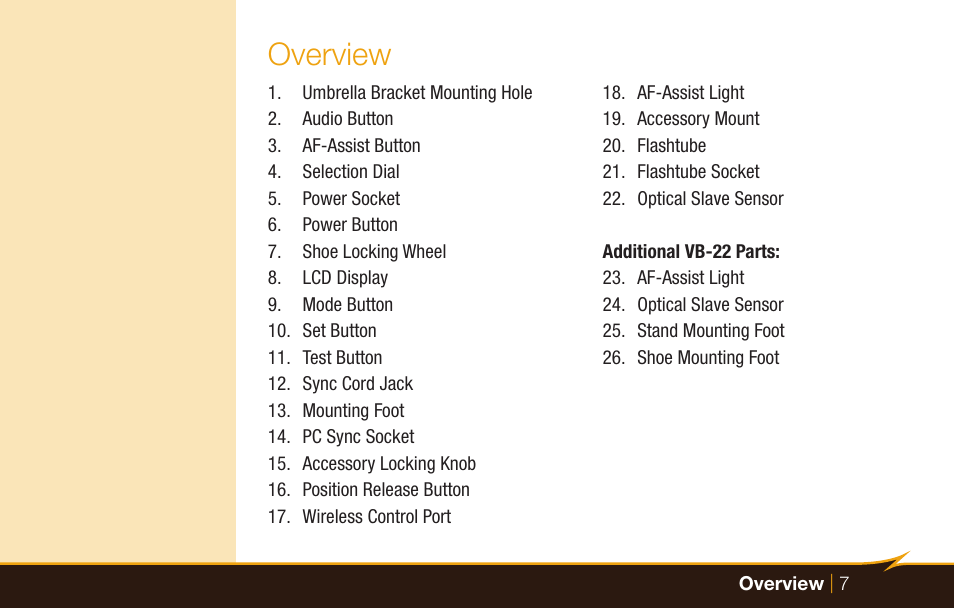 Overview | Bolt VB-22 Bare-Bulb Flash User Manual | Page 7 / 36
