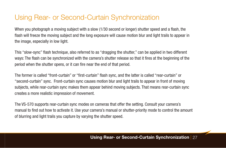 Using rear- or second-curtain synchronization | Bolt VS-570SMI Wireless TTL Flash for Cameras User Manual | Page 27 / 48
