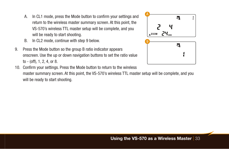 Bolt VS-570SMI Wireless TTL Flash for Cameras User Manual | Page 33 / 48