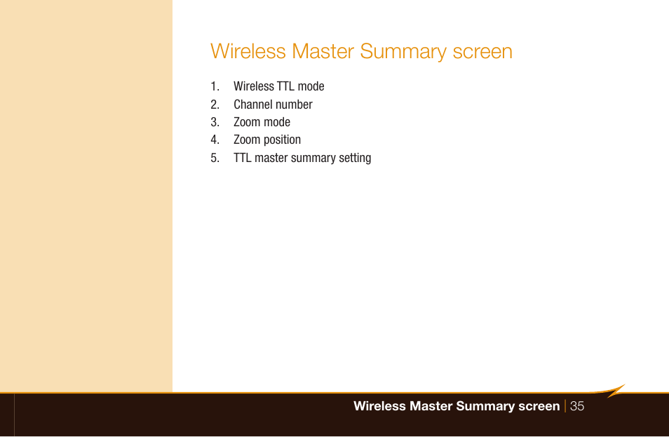 Wireless master summary screen | Bolt VS-570SMI Wireless TTL Flash for Cameras User Manual | Page 35 / 48