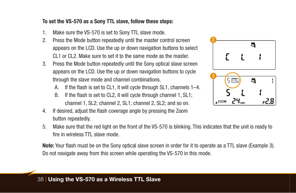 Bolt VS-570SMI Wireless TTL Flash for Cameras User Manual | Page 38 / 48