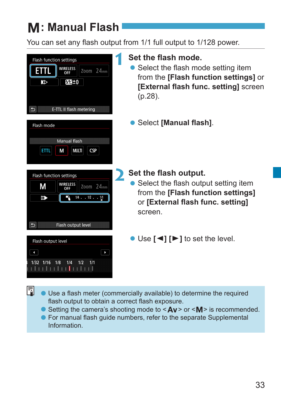 Manual flash, P.33, P.33), or | A: manual flash | Canon Speedlite EL-100 User Manual | Page 33 / 64