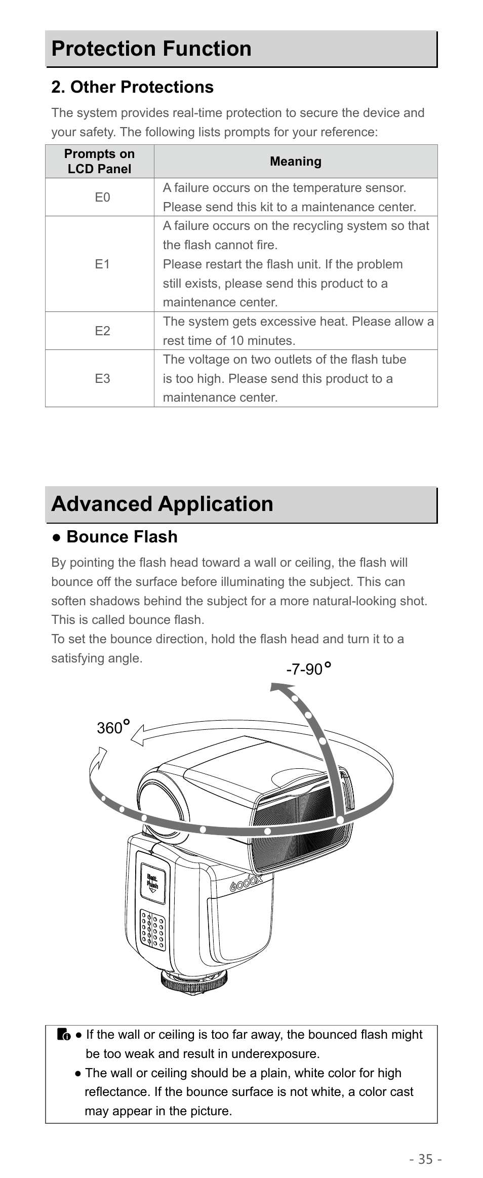 Advanced application protection function, Other protections, Bounce flash | Godox TT600 Thinklite Flash User Manual | Page 18 / 21