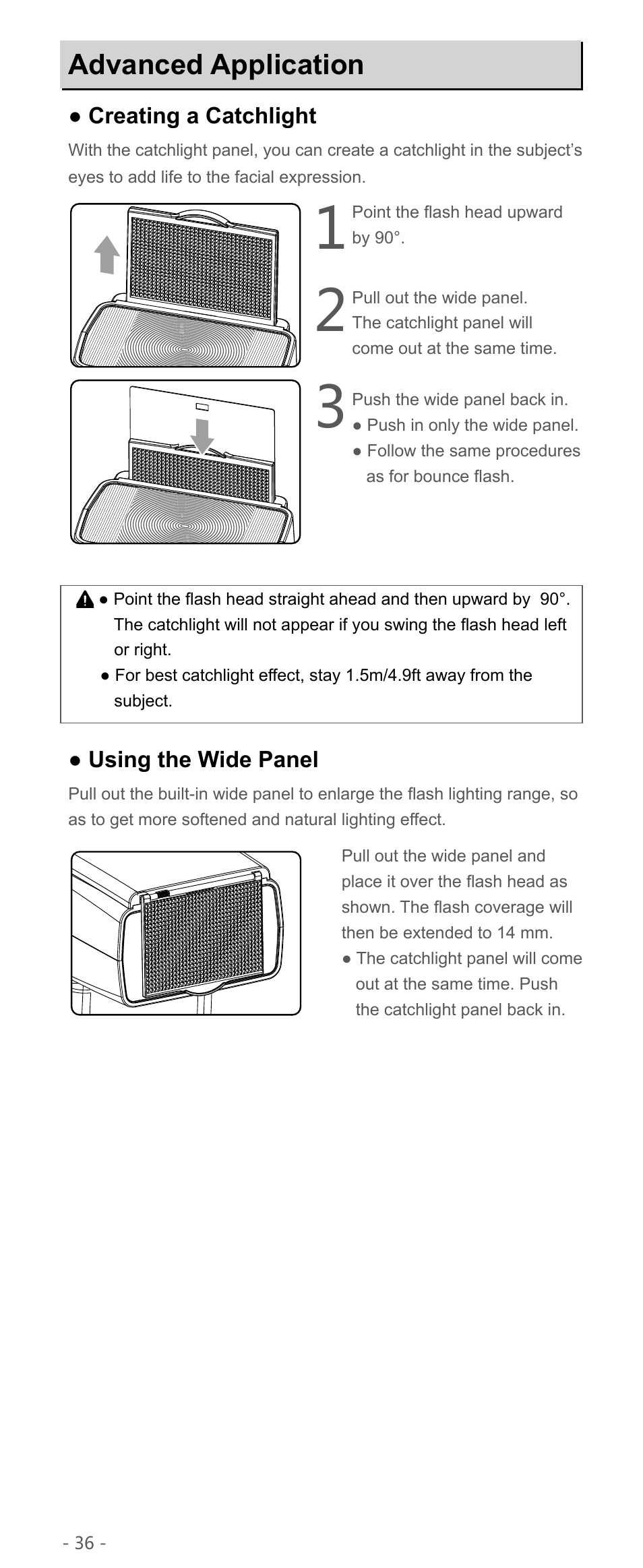 Advanced application, Creating a catchlight, Using the wide panel | Godox TT600 Thinklite Flash User Manual | Page 19 / 21