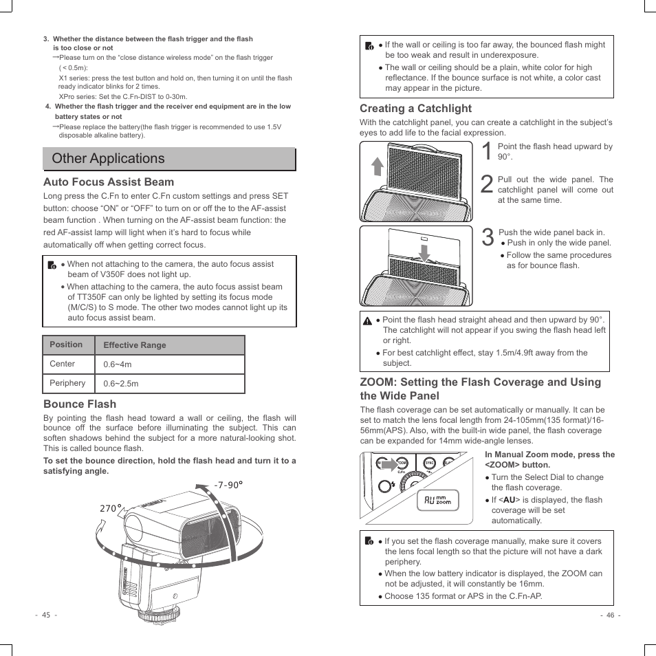 Other applications, Bounce flash, Creating a catchlight | Auto focus assist beam | Godox V350F Flash for Select Cameras User Manual | Page 11 / 14