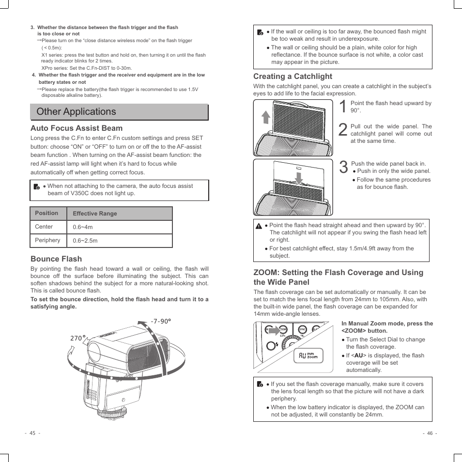 Other applications, Bounce flash, Creating a catchlight | Auto focus assist beam | Godox V350C Flash for Select Cameras User Manual | Page 11 / 14