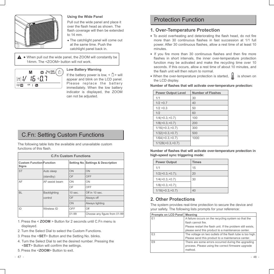 C.fn: setting custom functions, Protection function, Over-temperature protection | Other protections | Godox V350C Flash for Select Cameras User Manual | Page 12 / 14