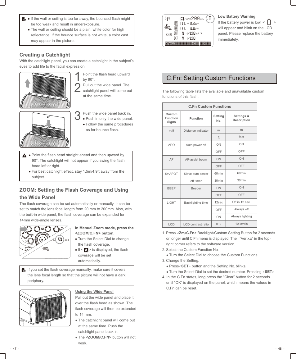 页 11, C.fn: setting custom functions, Creating a catchlight | Godox VING V860IIN TTL Li-Ion Flash Kit for Cameras User Manual | Page 12 / 14