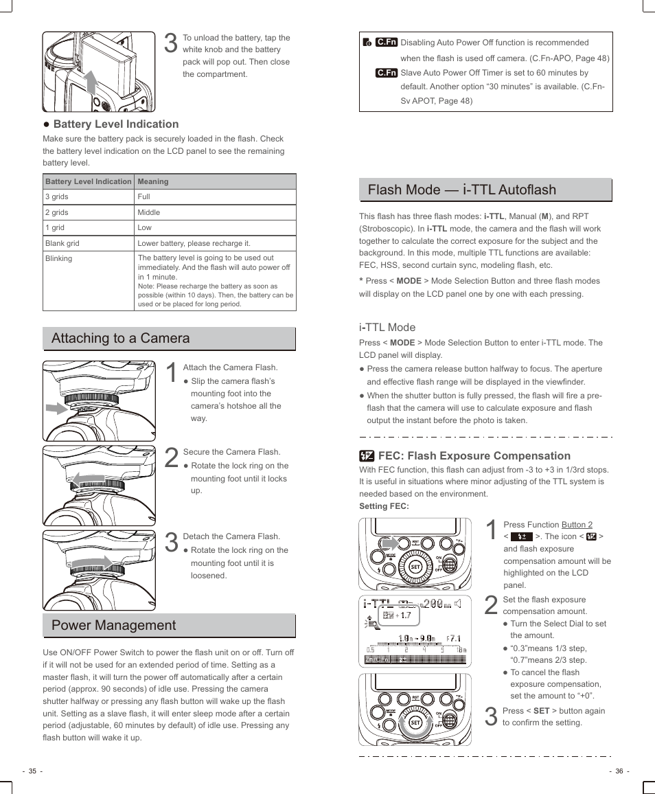 Flash mode — i -ttl autoflash, Power management, Attaching to a camera | Godox VING V860IIN TTL Li-Ion Flash Kit for Cameras User Manual | Page 6 / 14