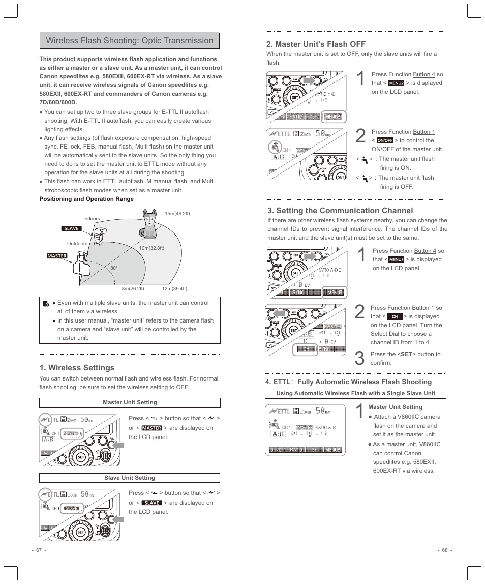 Wireless flash shooting: optic transmission | Godox VING V860IIC TTL Li-Ion Flash Kit for Cameras User Manual | Page 15 / 22