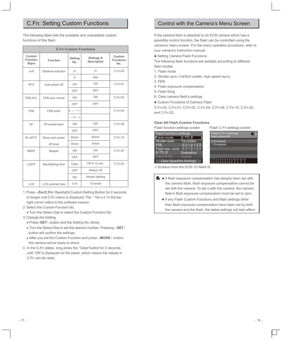 C.fn: setting custom functions, Control with the camera’s menu screen | Godox VING V860IIC TTL Li-Ion Flash Kit for Cameras User Manual | Page 20 / 22