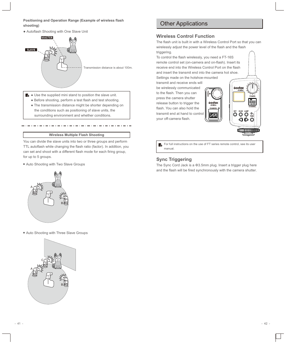 Other applications, Wireless control function, Sync triggering | Godox TT685O II Flash for Olympus/Cameras User Manual | Page 10 / 14