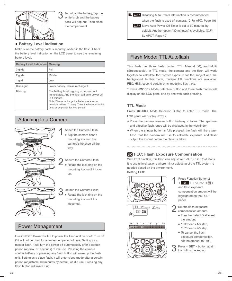 Flash mode: ttl autoflash, Attaching to a camera, Power management | Godox VING V860IIS TTL Li-Ion Flash Kit for Cameras User Manual | Page 6 / 15