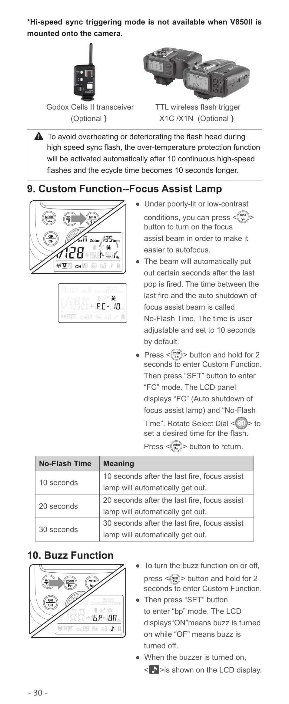 Custom function--focus assist lamp, Buzz function | Godox VING V850II Li-Ion Flash Kit User Manual | Page 13 / 22