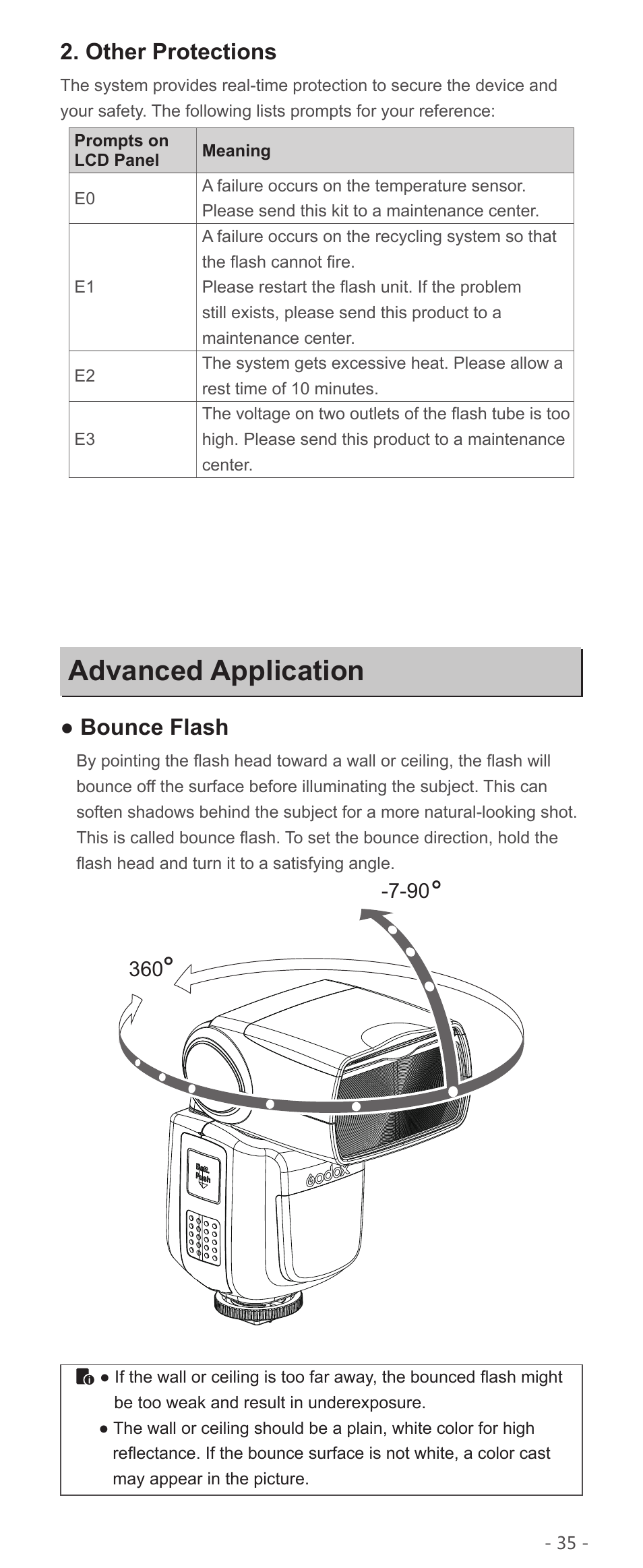 Advanced application, Other protections, Bounce flash | Godox VING V850II Li-Ion Flash Kit User Manual | Page 18 / 22