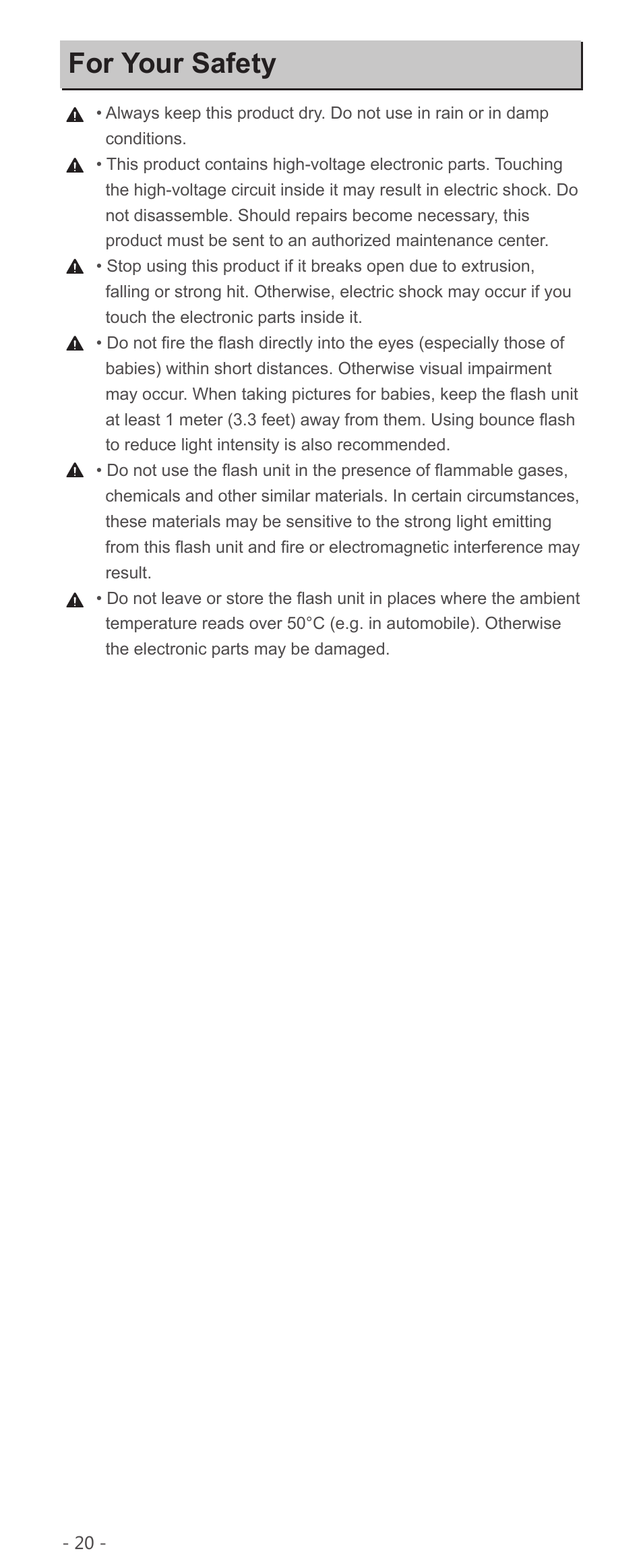 For your safety | Godox VING V850II Li-Ion Flash Kit User Manual | Page 3 / 22