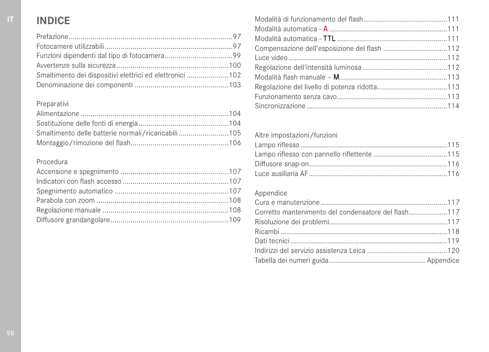 Indice | LEICA SF 40 Flash User Manual | Page 100 / 150