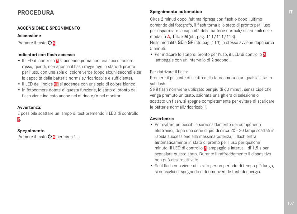 Procedura | LEICA SF 40 Flash User Manual | Page 109 / 150