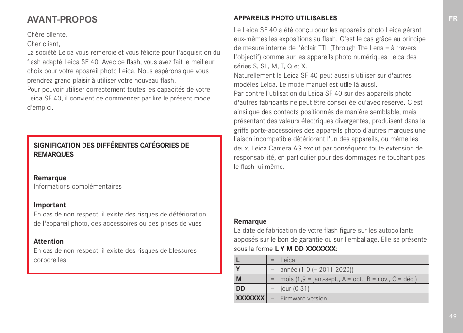 Avant-propos | LEICA SF 40 Flash User Manual | Page 51 / 150