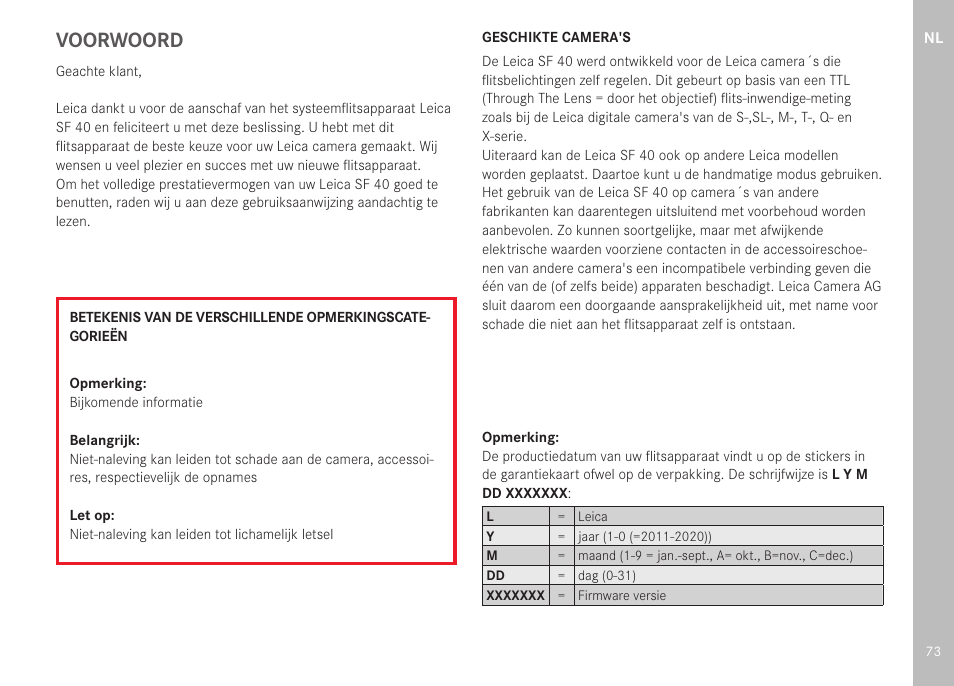 Voorwoord | LEICA SF 40 Flash User Manual | Page 75 / 150