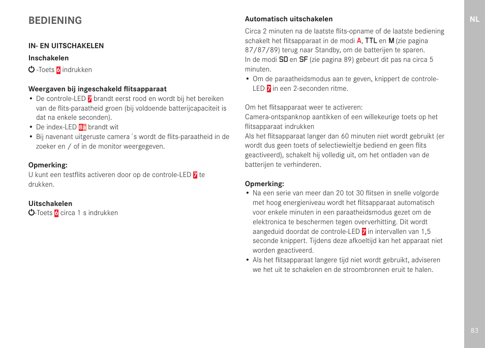 Bediening | LEICA SF 40 Flash User Manual | Page 85 / 150