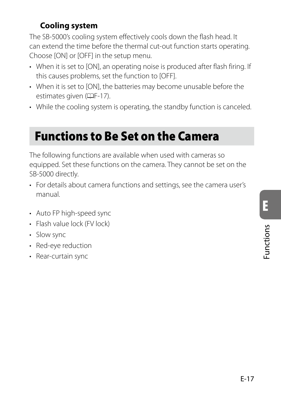 Functions to be set on the camera, E-17, E-17) | Nikon SB-5000 AF Speedlight User Manual | Page 101 / 120