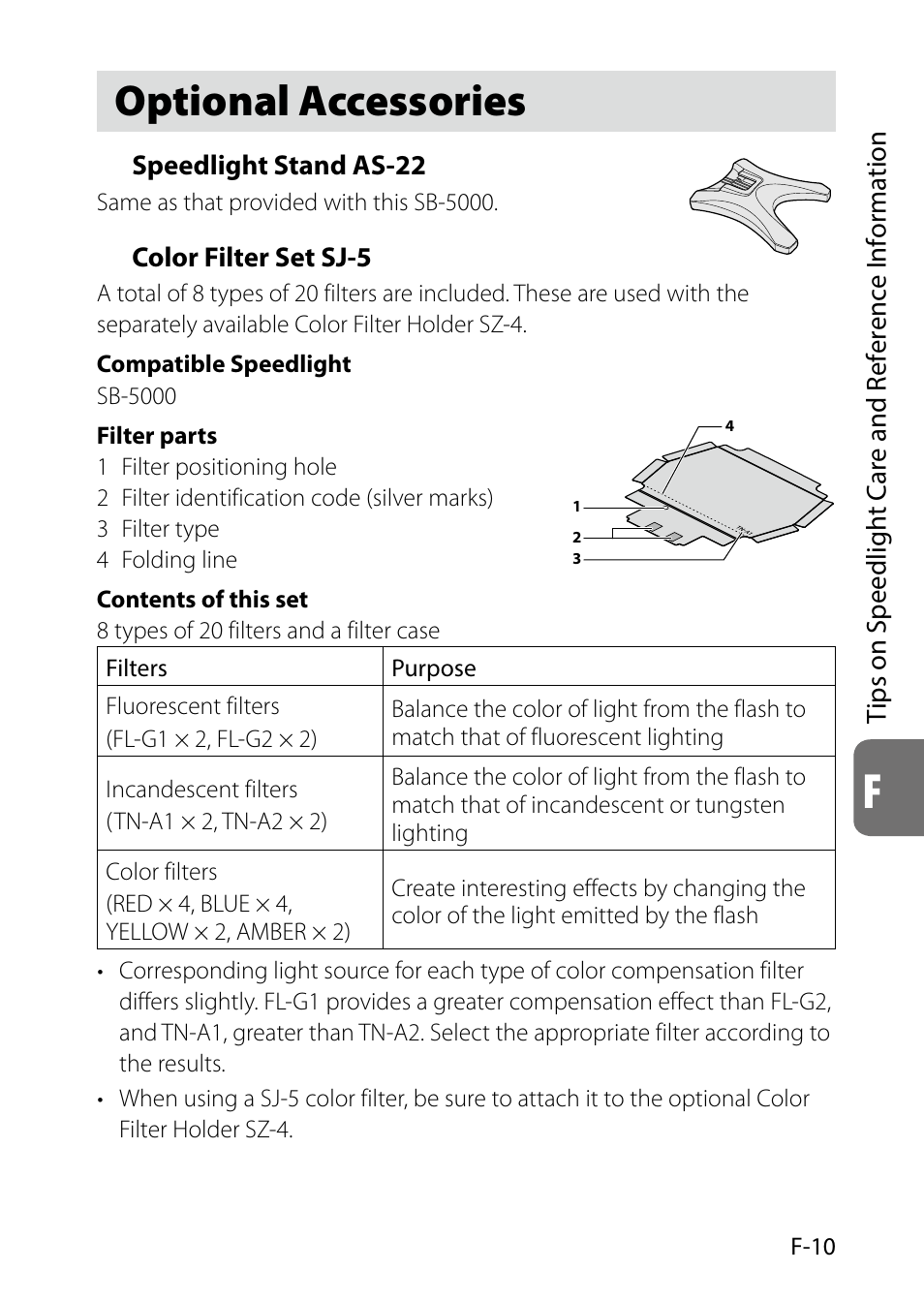 Optional accessories, F-10 | Nikon SB-5000 AF Speedlight User Manual | Page 111 / 120