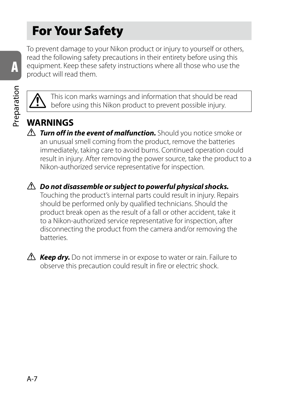 For your safety | Nikon SB-5000 AF Speedlight User Manual | Page 8 / 120