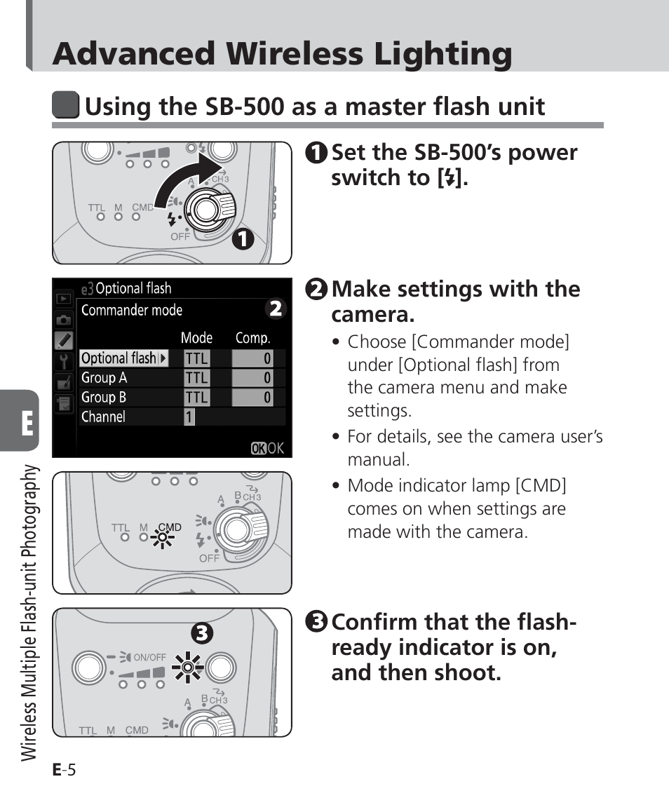 Advanced wireless lighting, Using the sb-500 as a master flash unit | Nikon SB-500 AF Speedlight User Manual | Page 46 / 96