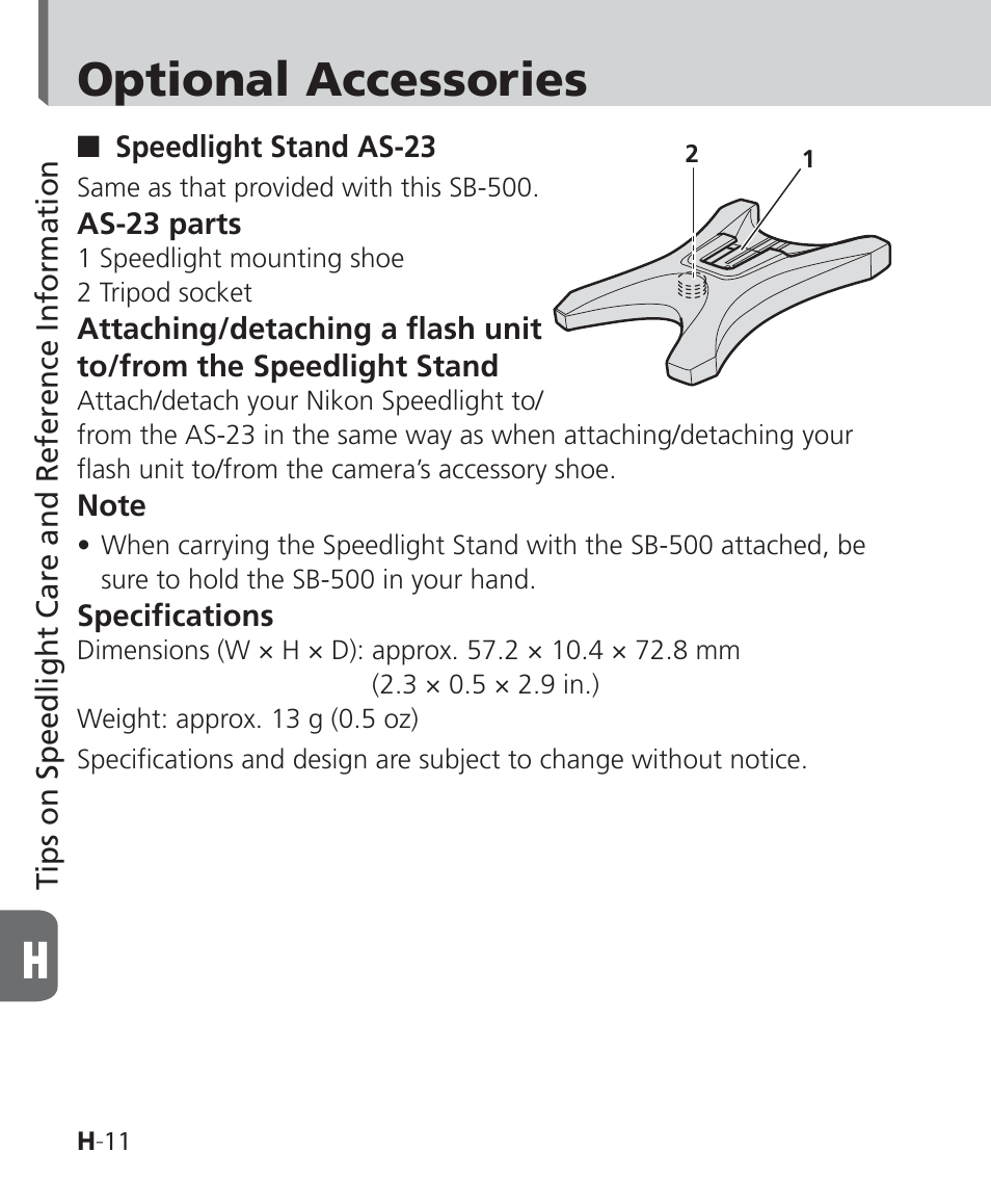 Optional accessories | Nikon SB-500 AF Speedlight User Manual | Page 78 / 96