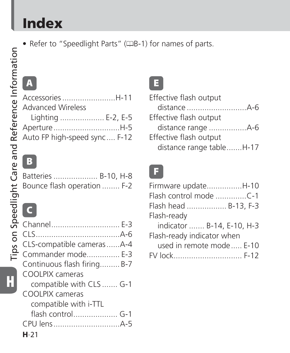 Index | Nikon SB-500 AF Speedlight User Manual | Page 88 / 96