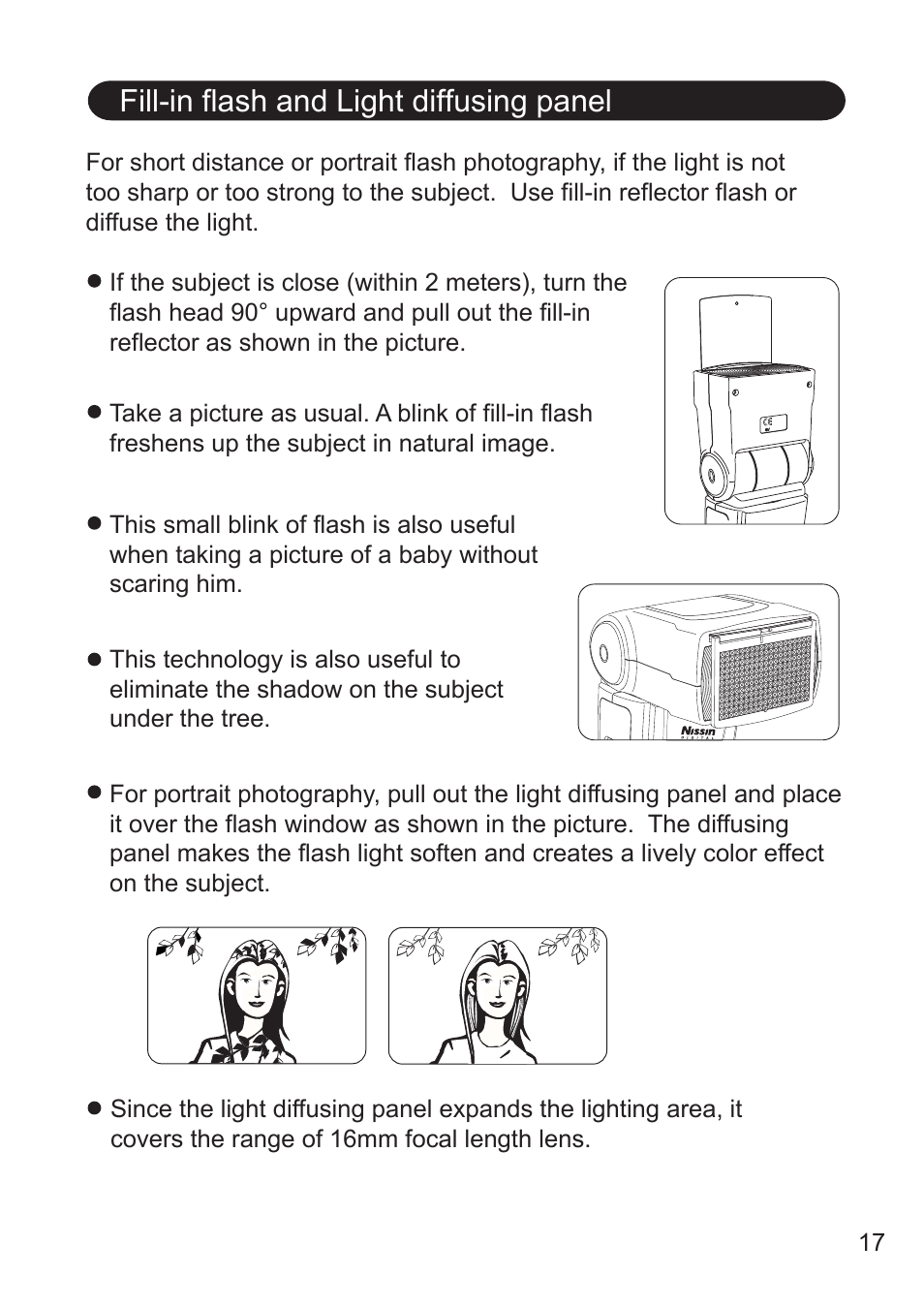 Fill-in flash and light diffusing panel | Nissin Di700A Flash for Micro Four Thirds Cameras User Manual | Page 18 / 25