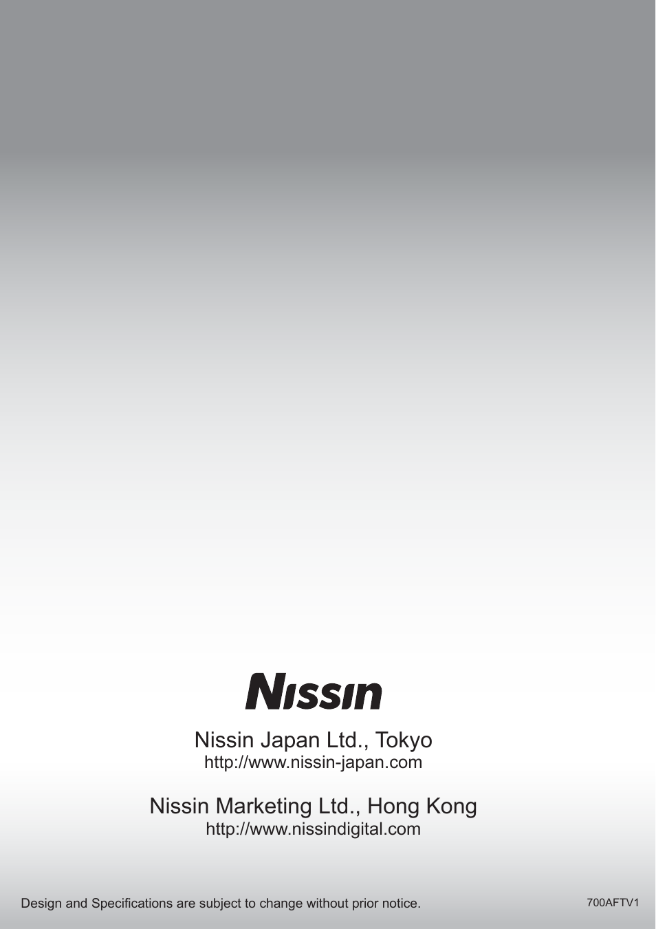 Nissin japan ltd., tokyo, Nissin marketing ltd., hong kong | Nissin Di700A Flash for Micro Four Thirds Cameras User Manual | Page 25 / 25