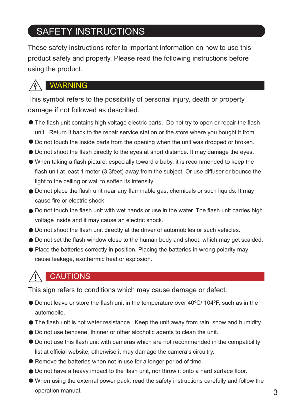 Safety instructions | Nissin Di700A Flash for Micro Four Thirds Cameras User Manual | Page 4 / 25
