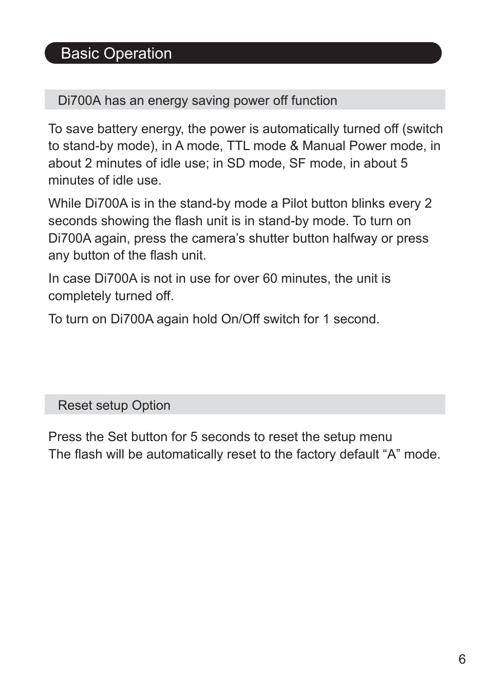 Basic operation | Nissin Di700A Flash for Micro Four Thirds Cameras User Manual | Page 7 / 25