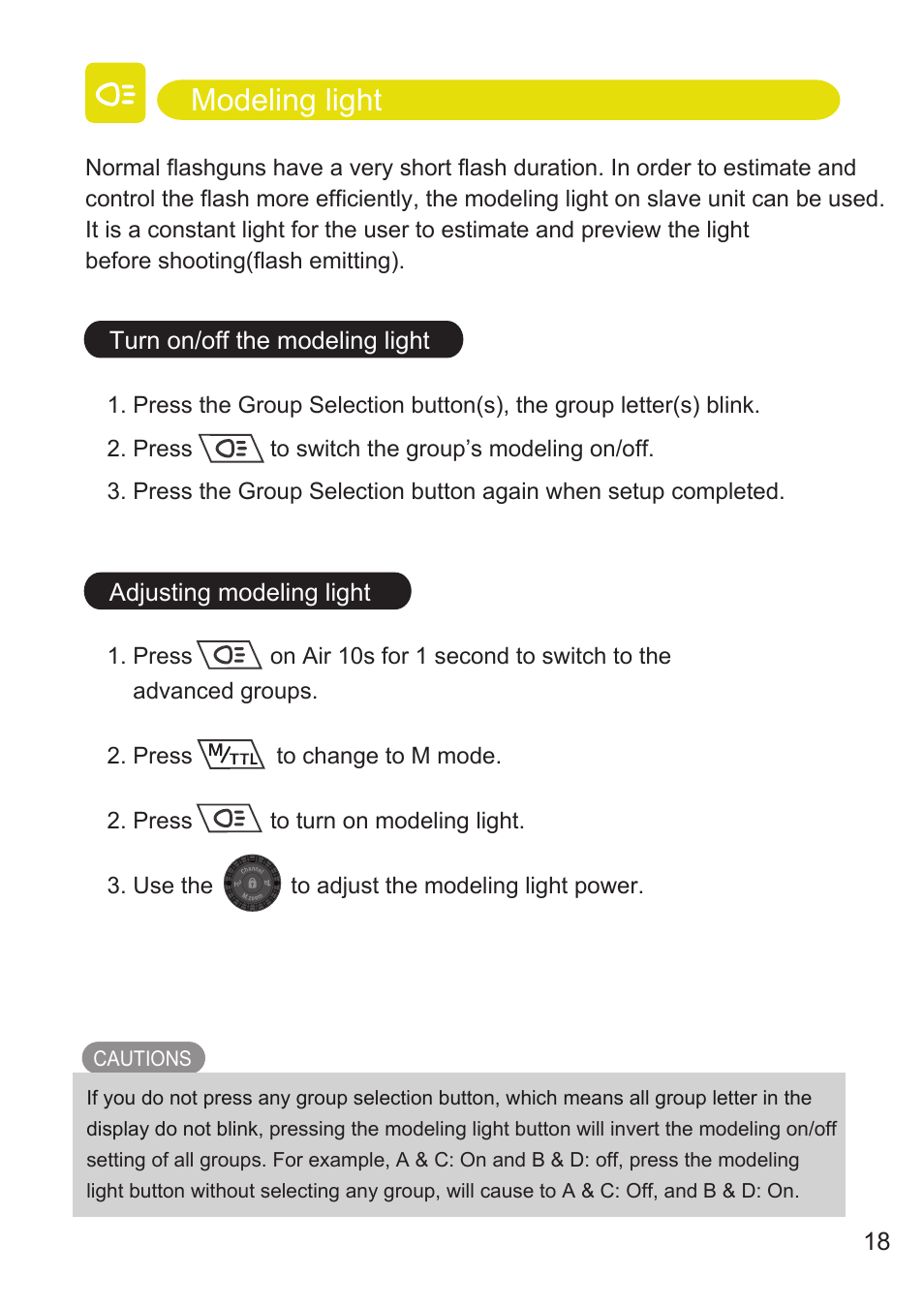 Modeling light | Nissin MG10 Wireless Flash with Air 10s Commander (Nikon) User Manual | Page 19 / 26