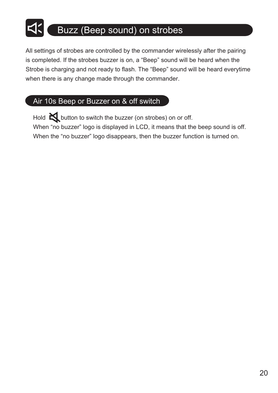 Buzz (beep sound) on strobes | Nissin MG10 Wireless Flash with Air 10s Commander (Nikon) User Manual | Page 21 / 26