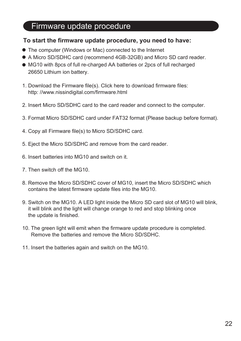 Firmware update procedure | Nissin MG10 Wireless Flash with Air 10s Commander (Nikon) User Manual | Page 23 / 26