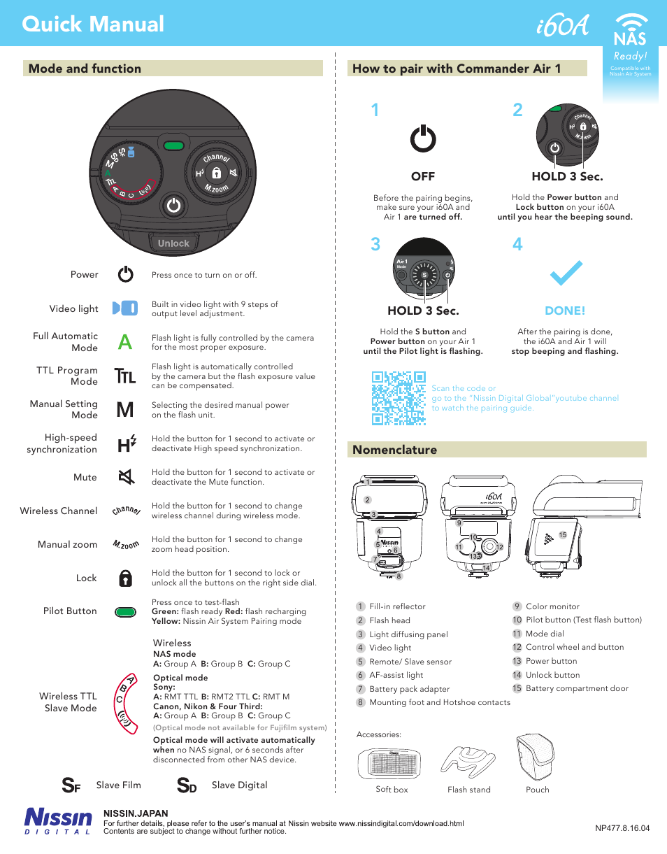 Nissin i60A Flash for Cameras User Manual | 1 page