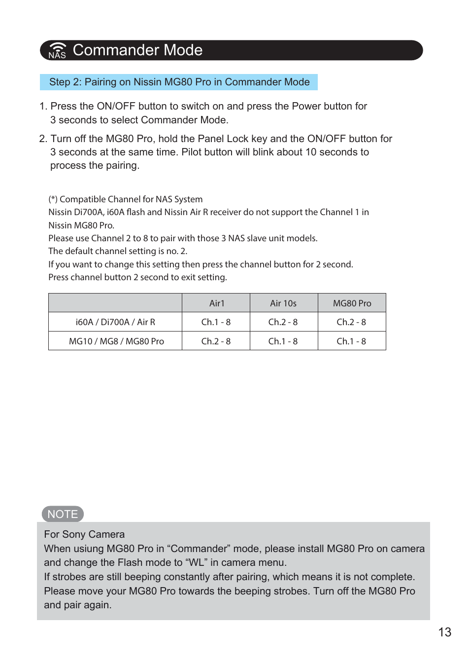 Commander mode | Nissin MG80 Pro Flash for Cameras User Manual | Page 14 / 31