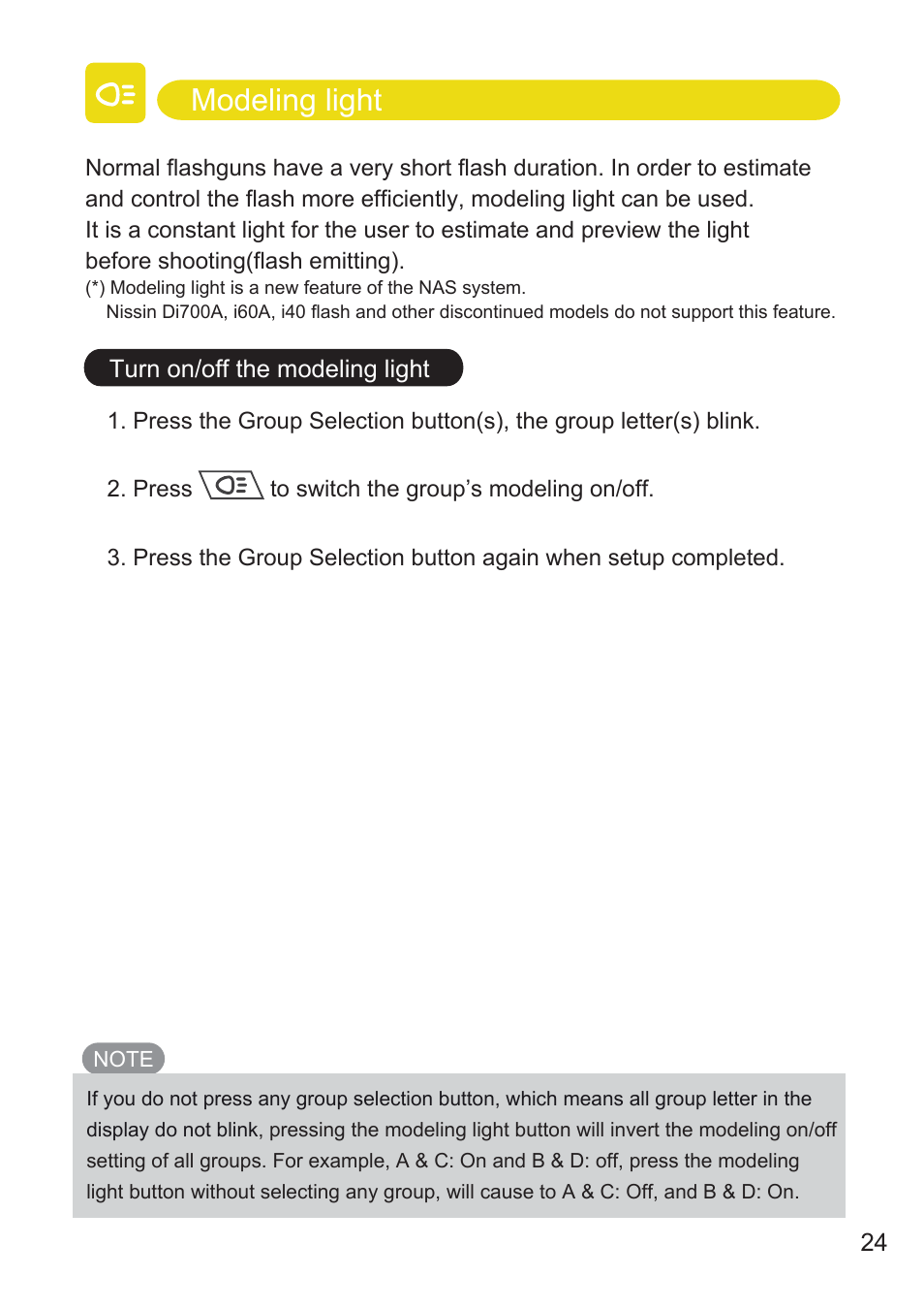 Modeling light | Nissin MG80 Pro Flash for Cameras User Manual | Page 25 / 31