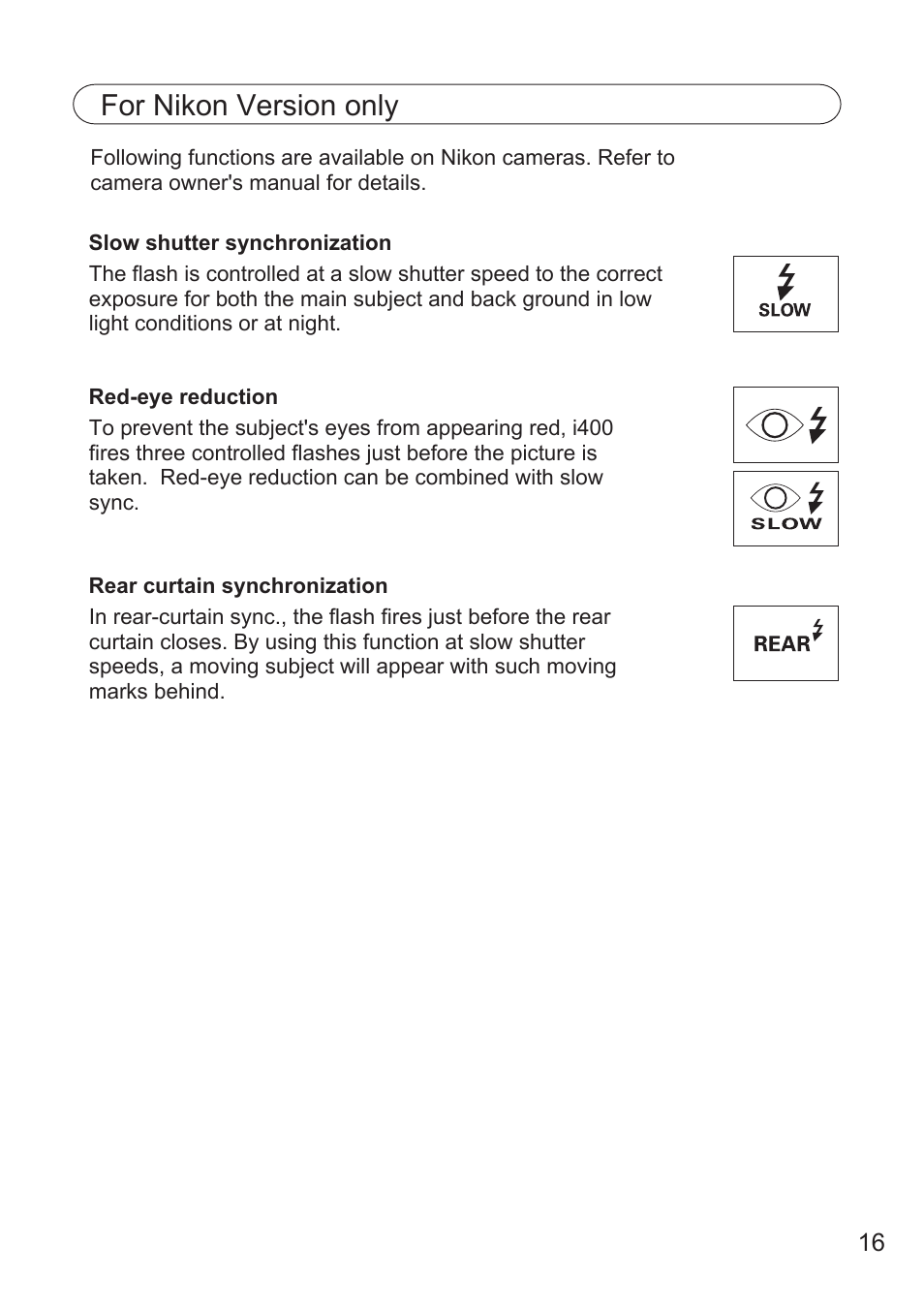For nikon version only | Nissin i400 TTL Flash for Cameras User Manual | Page 16 / 20