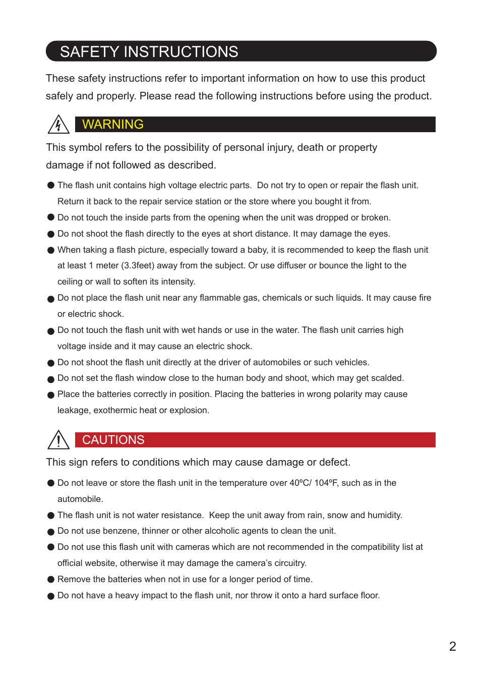 Safety instructions | Nissin i400 TTL Flash for Cameras User Manual | Page 3 / 20