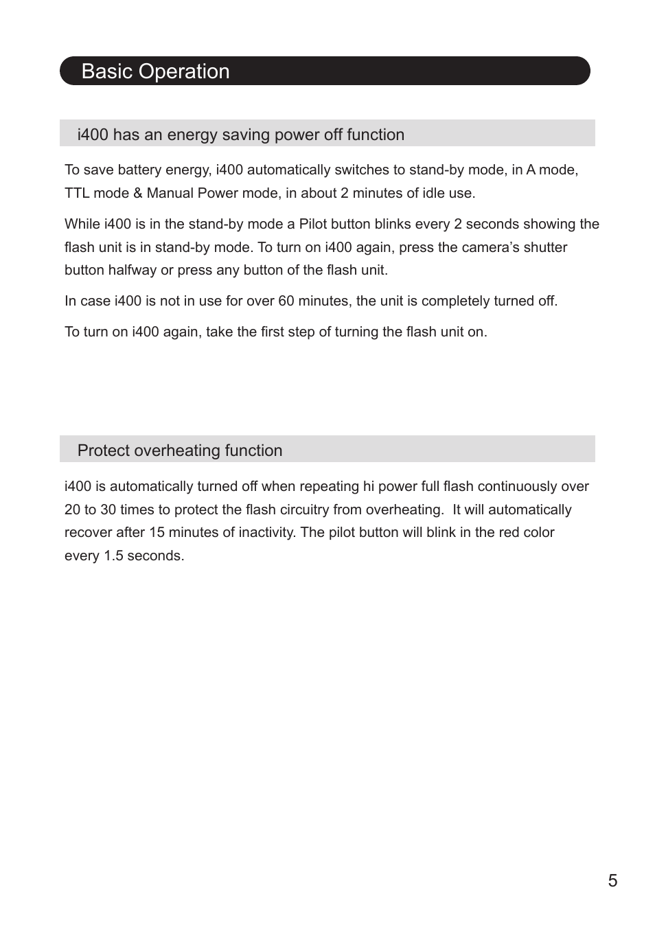 Basic operation | Nissin i400 TTL Flash for Cameras User Manual | Page 6 / 20