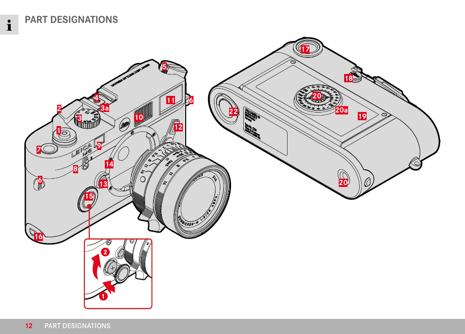 Part designations | LEICA M6 Rangefinder Camera User Manual | Page 12 / 49