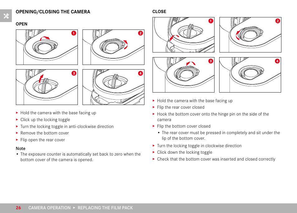 Opening/closing the camera | LEICA M6 Rangefinder Camera User Manual | Page 26 / 49