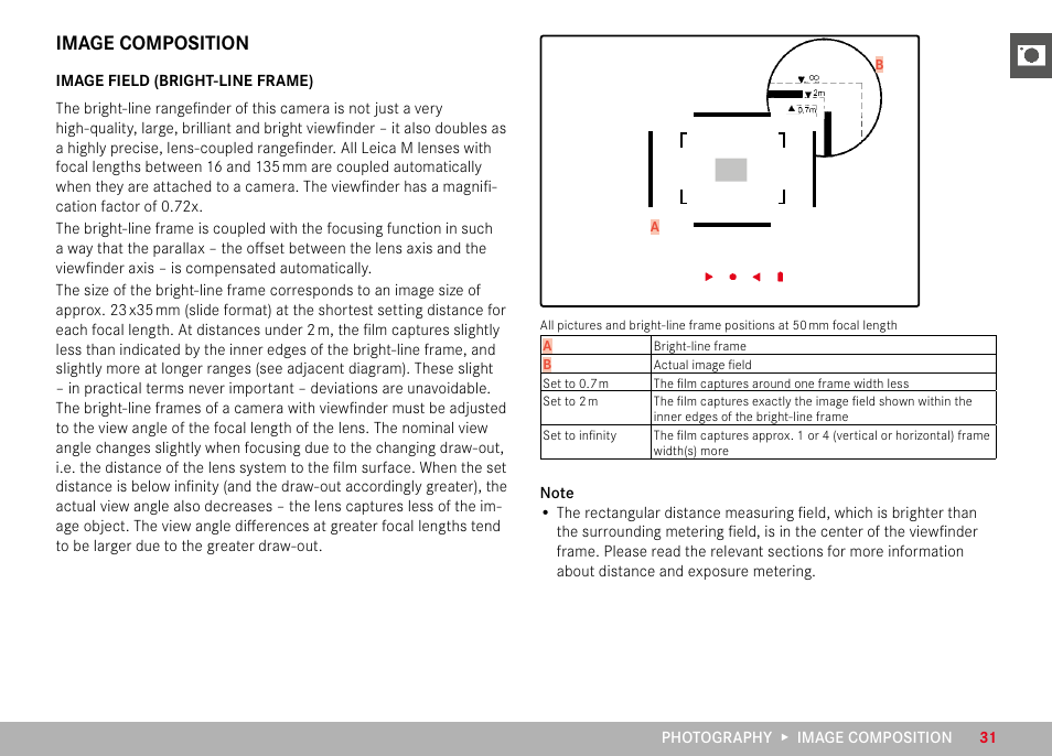 Image composition, Image field (bright-line frame) | LEICA M6 Rangefinder Camera User Manual | Page 31 / 49