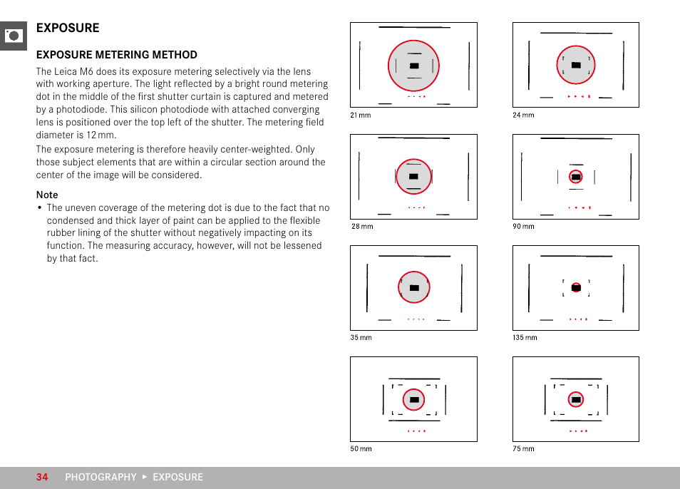 Exposure, Exposure metering method | LEICA M6 Rangefinder Camera User Manual | Page 34 / 49