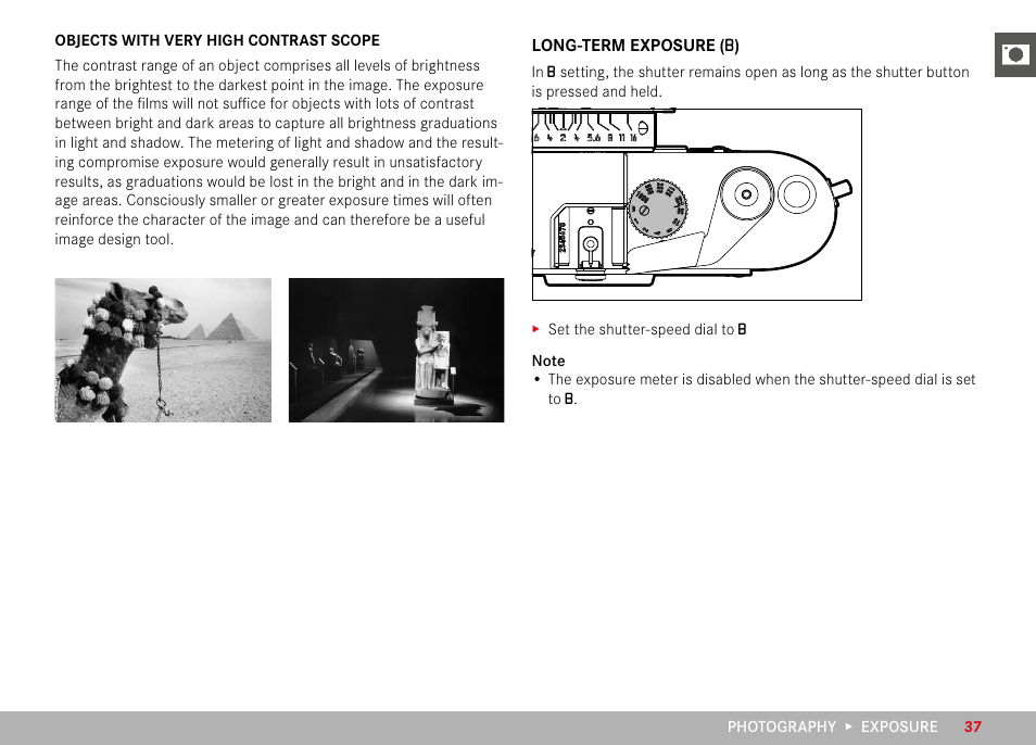 Objects with very high contrast scope, Long-term exposure (b), Long-term exposure | LEICA M6 Rangefinder Camera User Manual | Page 37 / 49